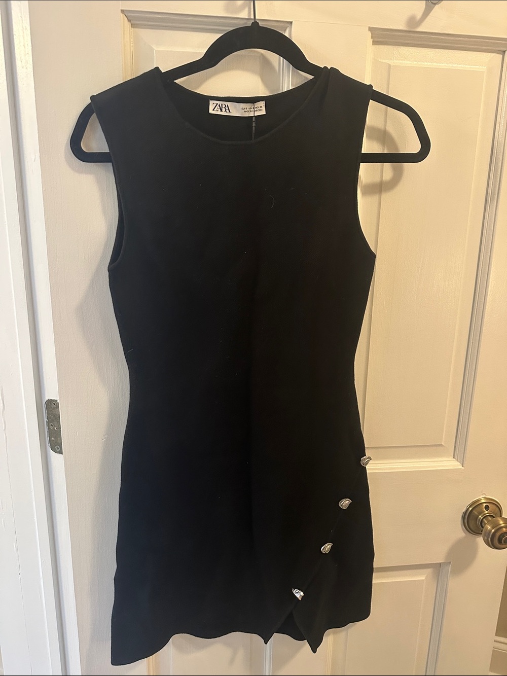 Zara Black Sleeveless Mini Dress with Side Button Accents